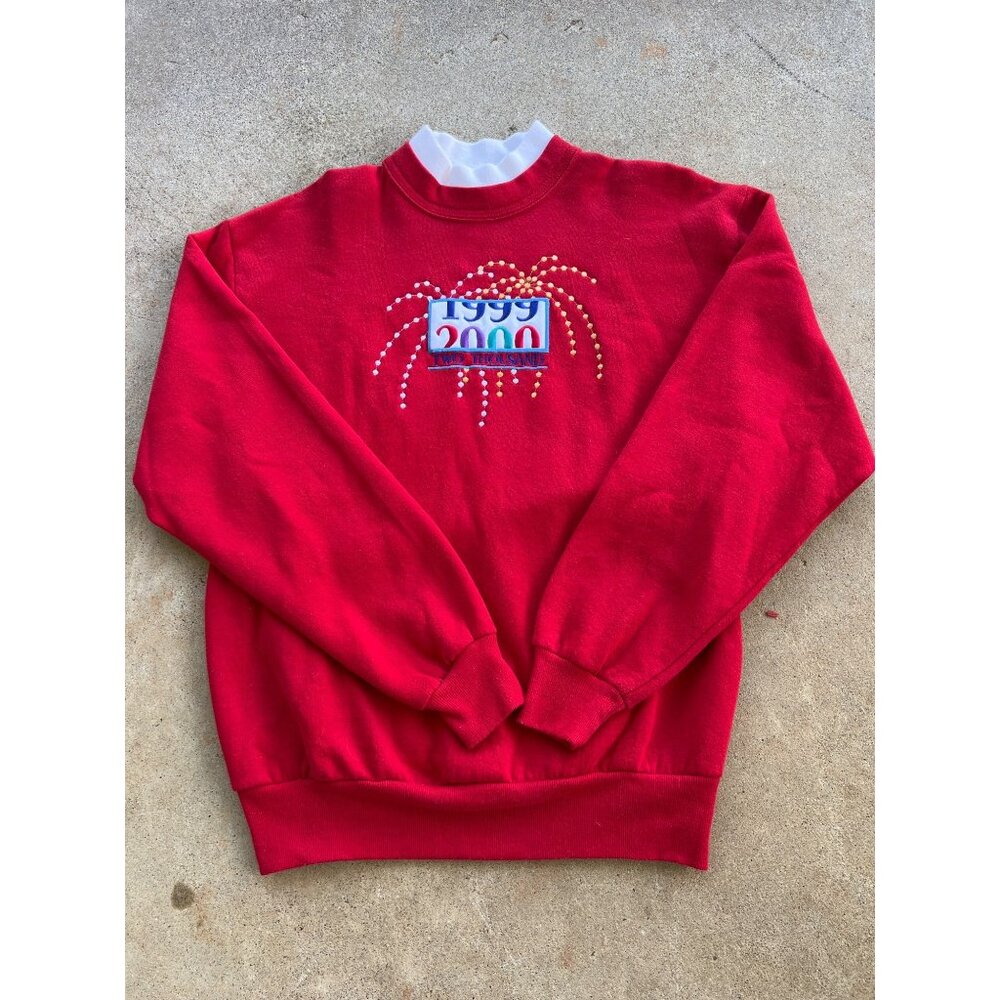Vintage Millennium Double Collar Red Turn Of The Century 2000 Crewneck R3